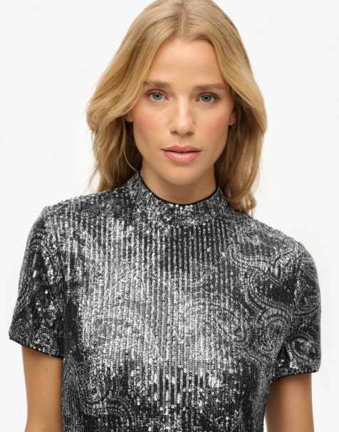 Superdry Sequin t-shirt mini dress in paisley print sequin - view 1
