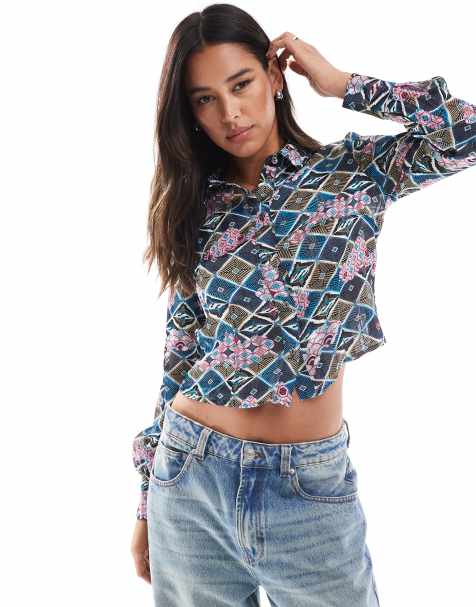 Superdry Sheer printed blouse in mukaitsuru teal pink - view 1