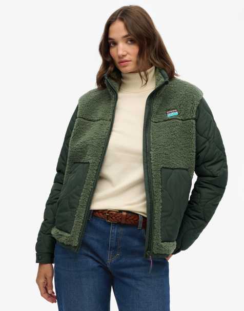 Superdry Sherpa fleece hybrid jacket in laurel khaki - view 1