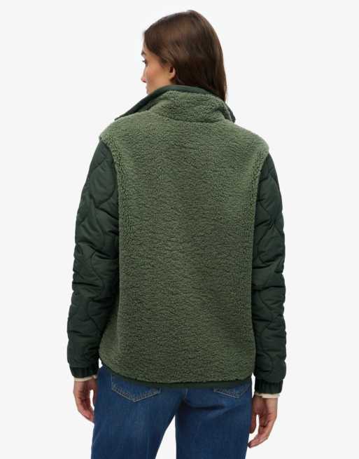 Superdry Sherpa fleece hybrid jacket in laurel khaki, 2 of 7