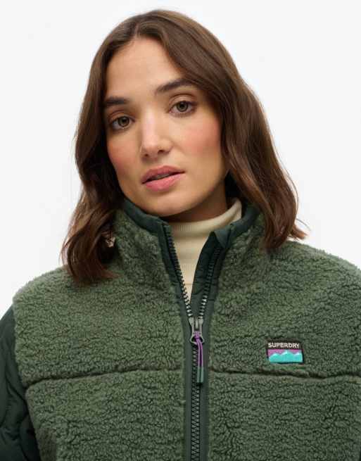 Superdry Sherpa fleece hybrid jacket in laurel khaki, 3 of 7