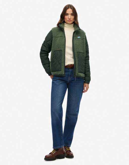 Superdry Sherpa fleece hybrid jacket in laurel khaki, 4 of 7