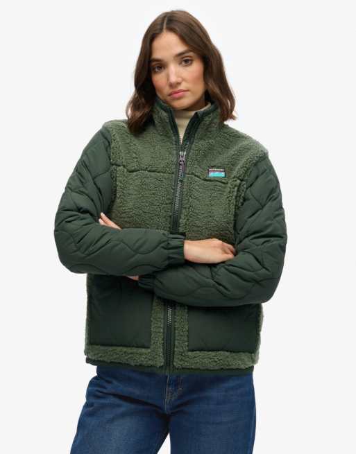 Superdry Sherpa fleece hybrid jacket in laurel khaki, 5 of 7