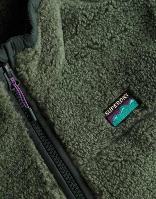 Superdry Sherpa fleece hybrid jacket in laurel khaki, 6 of 7
