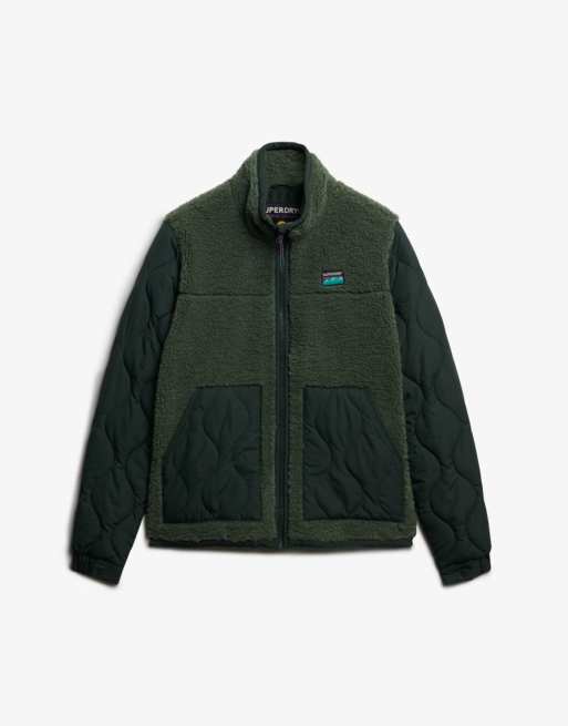 Superdry Sherpa fleece hybrid jacket in laurel khaki, 7 of 7