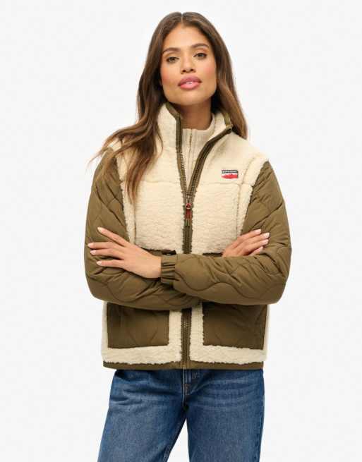 Superdry Sherpa-Fleece-Hybridjacke in Oatmeal-Beige, 2 von 6