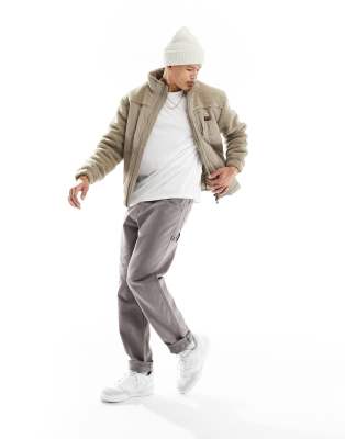 Superdry sherpa workwear hybrid jacket in Mushroom Brown