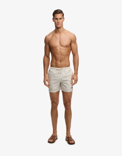 Superdry - Short de bain 15 pouces à imprimé géométrique de qualité supérieure - Blanc/bleu, 7 de 7
