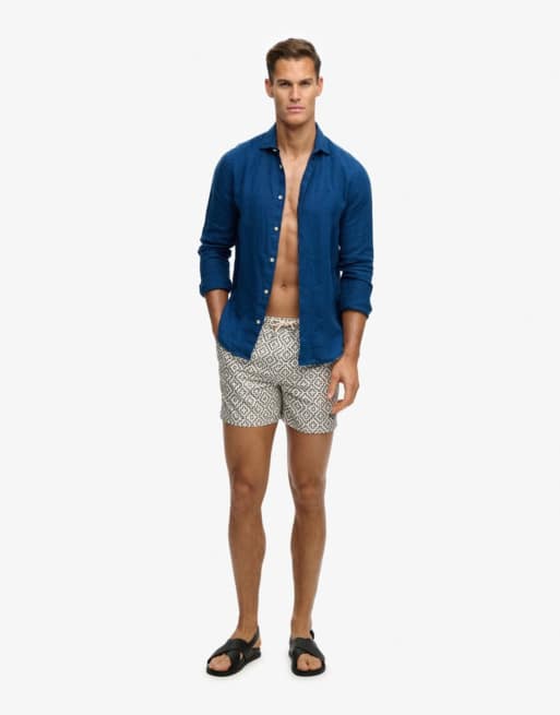 Superdry - Short de bain 15 pouces imprimé de qualité supérieure - Blanc cassé guimauve sashiko, 3 de 7