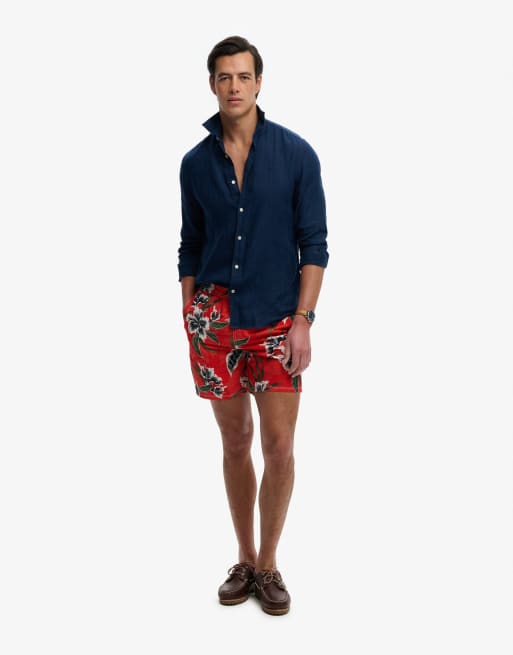 Superdry - Short de bain 16 pouces à imprimé hawaïen - Rouge hibiscus, 4 de 7