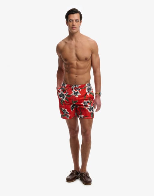 Superdry - Short de bain 16 pouces à imprimé hawaïen - Rouge hibiscus, 5 de 7