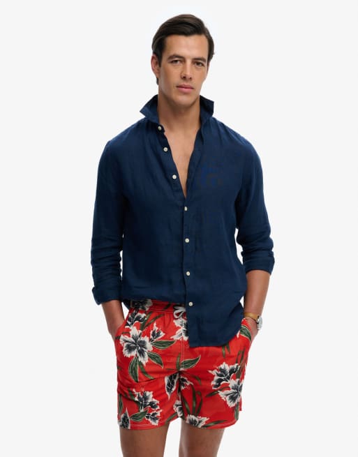 Superdry - Short de bain 16 pouces à imprimé hawaïen - Rouge hibiscus, 6 de 7
