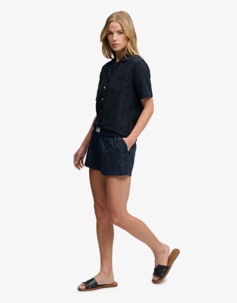 Superdry - Short de plage en coton et broderie anglaise - Bleu marine éclipse - view 1