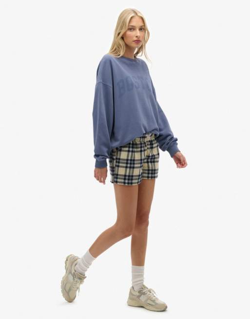 Superdry - Short élastique en coton à carreaux - Crème/Bleu marine, 4 de 5