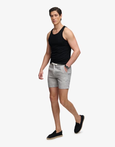 Superdry - Short en lin à rayures façon coutil - Indigo - view 1