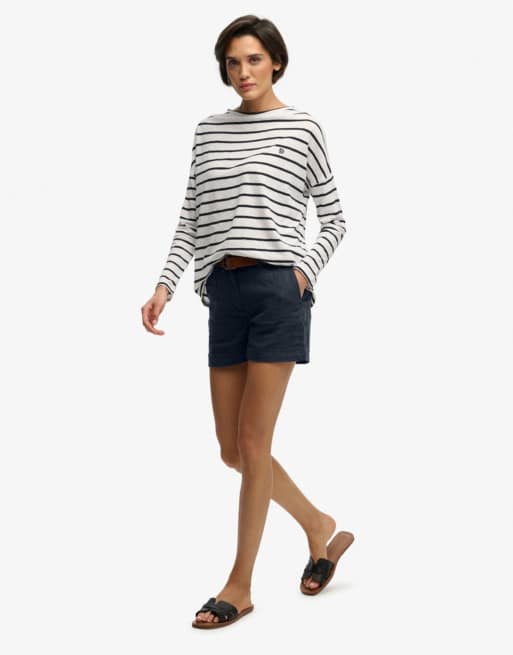 Superdry - Short en lin à taille mi-haute - Bleu marine éclipse, 4 de 7