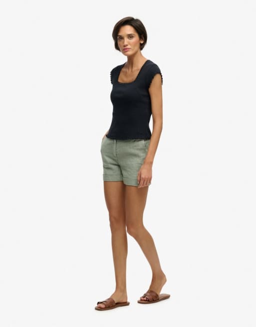 Superdry - Short en lin à taille mi-haute - Vert jade clair, 3 de 7