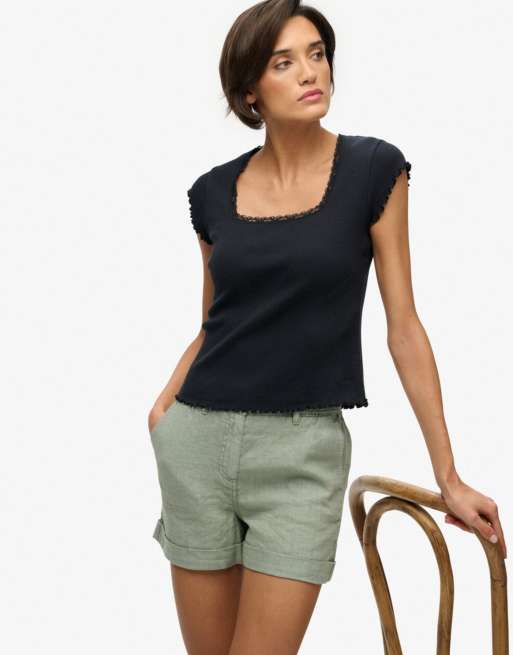 Superdry - Short en lin à taille mi-haute - Vert jade clair, 4 de 7