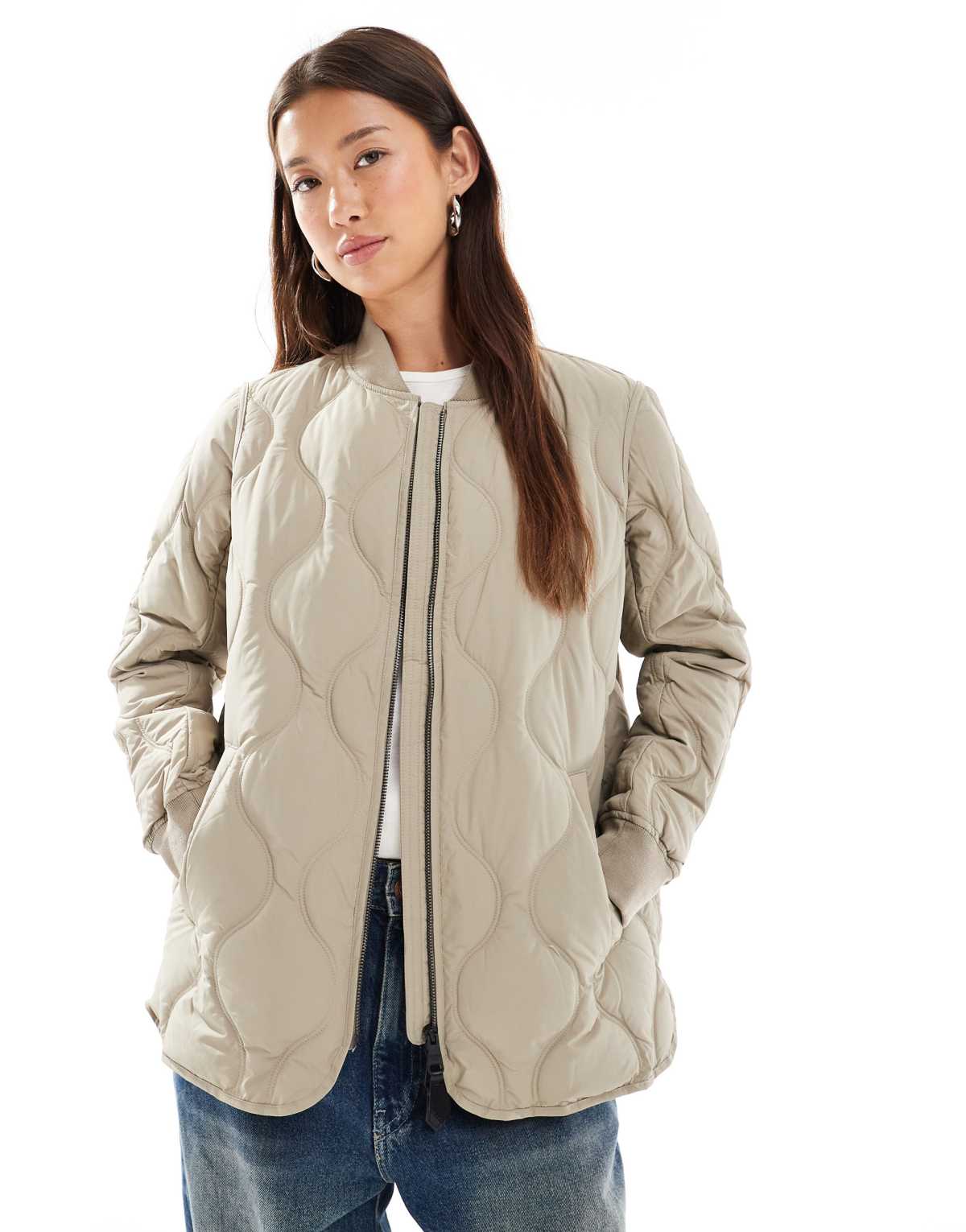 Superdry Short quilted liner jacket in winter twig beige