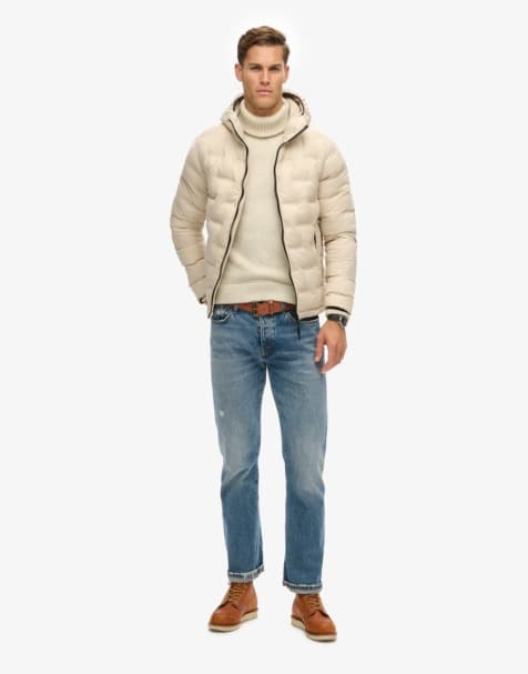 Superdry Short quilted puffer jacket in cement beige - view 1