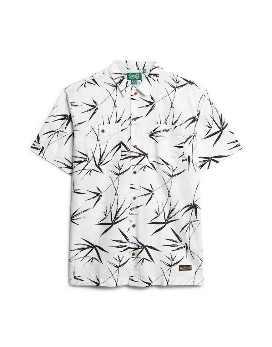 superdry short sleeve beach shirt in optic bamboo-white