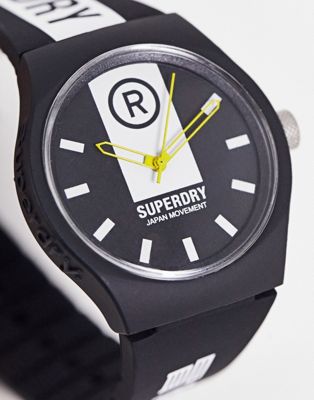 Superdry silicone strap logo watch in black
