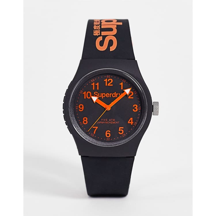 Superdry silicone strap watch in black and orange ASOS