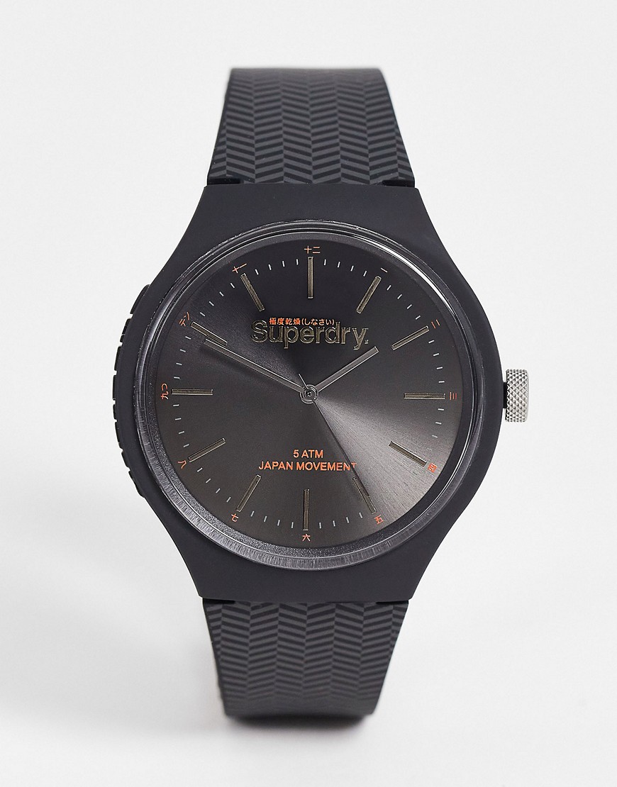 Superdry silicone strap watch in black and stripe