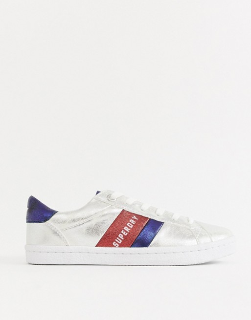 Superdry silver trainer with stripe panel