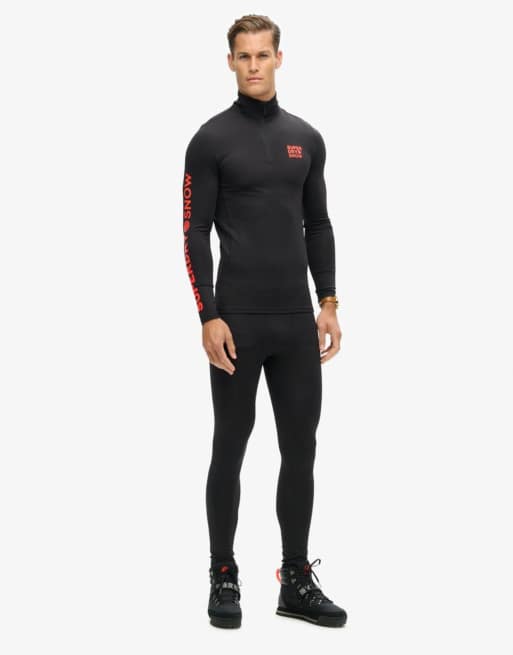 Superdry – Ski – Baselayer-Oberteil in Schwarz mit kurzem Reißverschluss