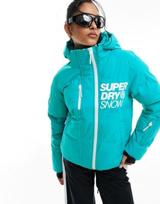 Superdry Ski boxy puffer jacket in bali blue