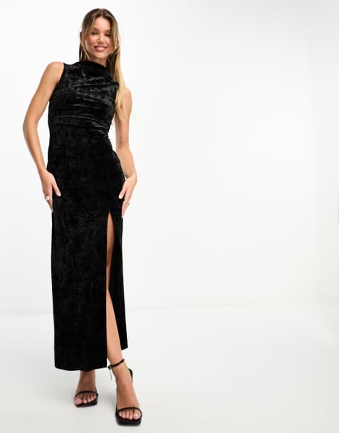 Superdry sleeveless high neck velvet maxi dress in black - view 1