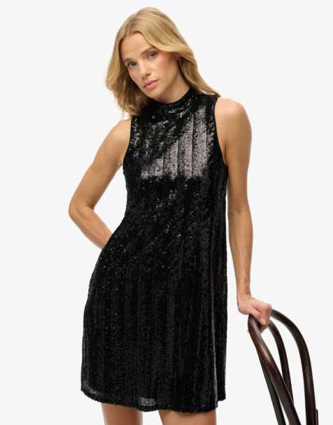 Superdry Sleeveless sequin a line mini dress in black sequin - view 1