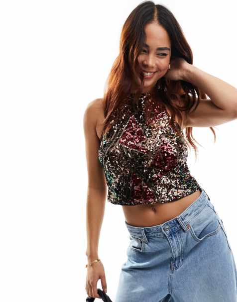 Superdry sequin cami vest top in champagne gold