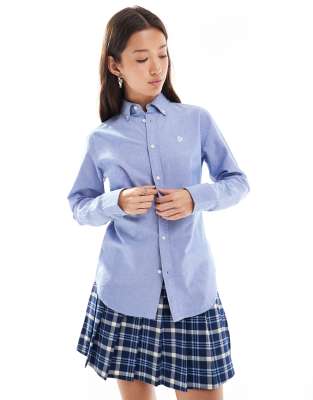 Superdry Slim oxford button down long sleeve shirt in azure blue chambray oxford
