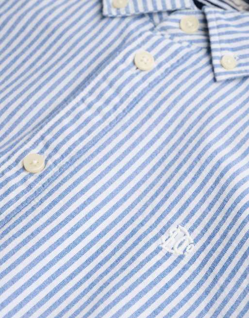 Superdry Slim oxford button down long sleeve shirt in azure blue stripe oxford, 5 of 6