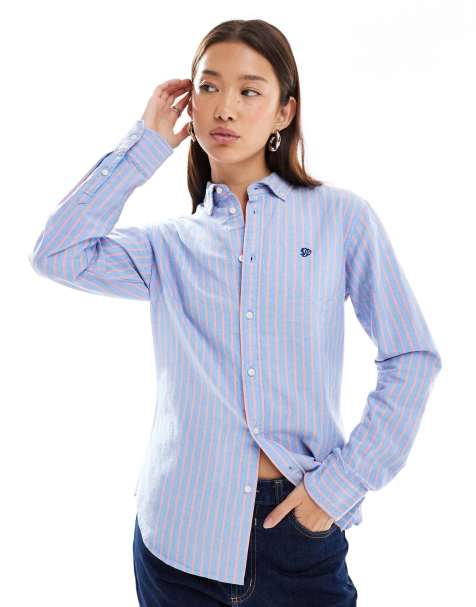 Superdry Slim oxford button down long sleeve shirt in blue/pink stripe - view 1