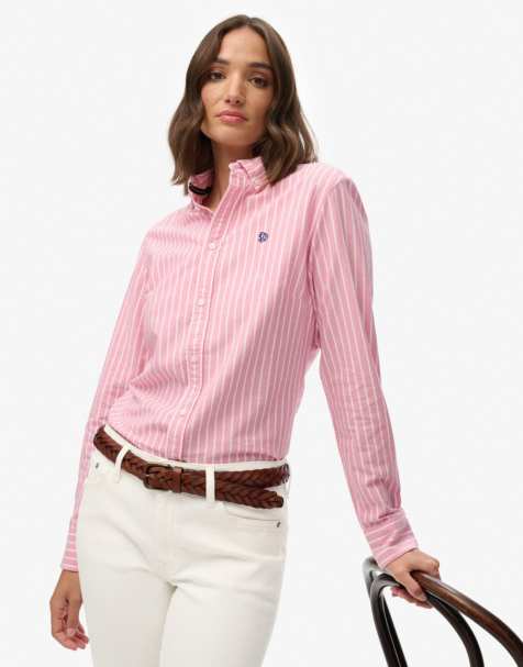 Superdry Slim oxford button down long sleeve shirt in broker pink stripe - view 1