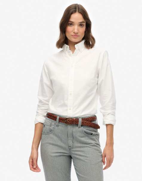 Superdry Slim oxford button down long sleeve shirt in optic white oxford - view 1