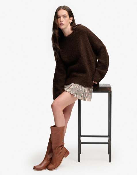 Superdry Slouchy brushed knit jumper in black coffee brown - view 1