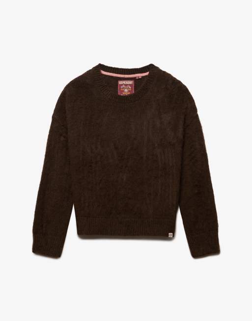 Superdry Slouchy brushed knit jumper in black coffee brown, 6 of 6