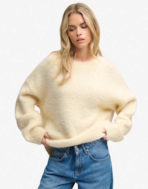 Superdry Slouchy brushed knit jumper in creme brulee cream - view 1