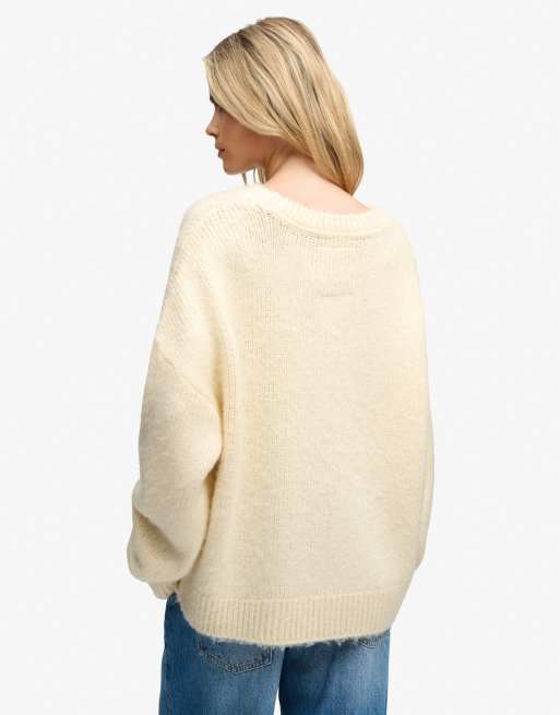 Superdry Slouchy brushed knit jumper in creme brulee cream, 2 of 6