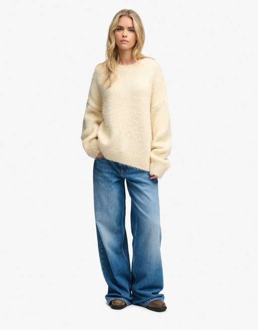Superdry Slouchy brushed knit jumper in creme brulee cream, 4 of 6