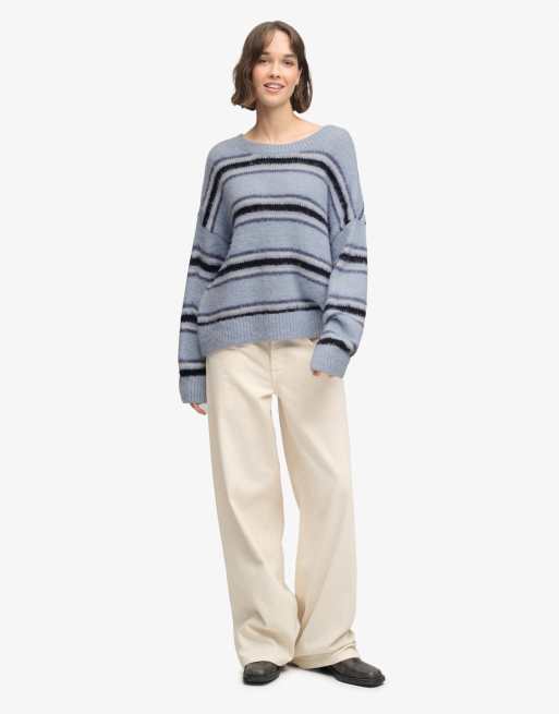 Superdry Slouchy brushed stripe knit jumper in blue fog stripe | ASOS