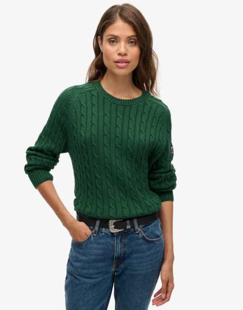 Superdry Slouchy cable knit jumper in dark green - view 1