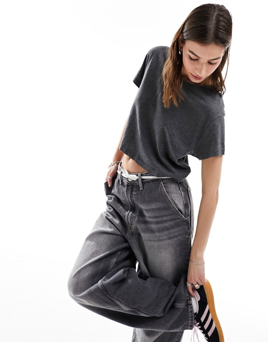 Superdry Slouchy cropped t-shirt in cosmo grey marl