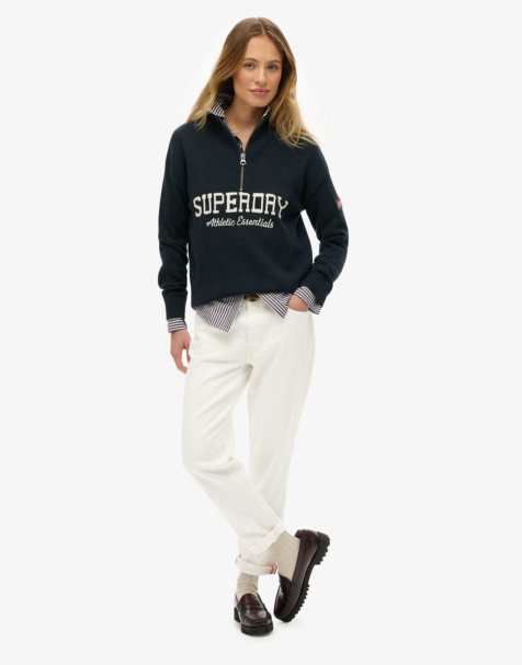 Superdry Slouchy graphic half zip jumper in eclipse navy - view 1