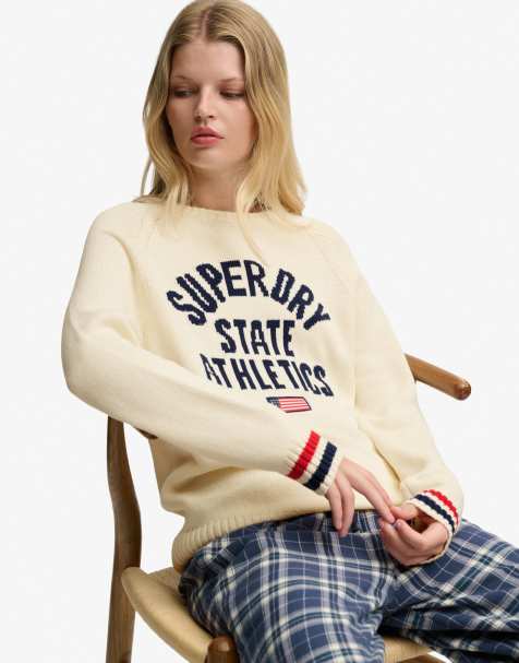 Superdry Slouchy intarsia graphic knitted jumper in desert bone off white - view 1