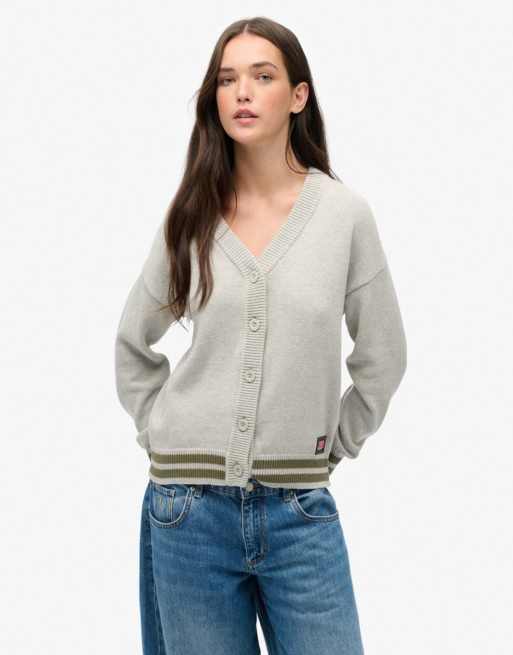 Superdry Slouchy knitted cardigan in glacier grey marl
